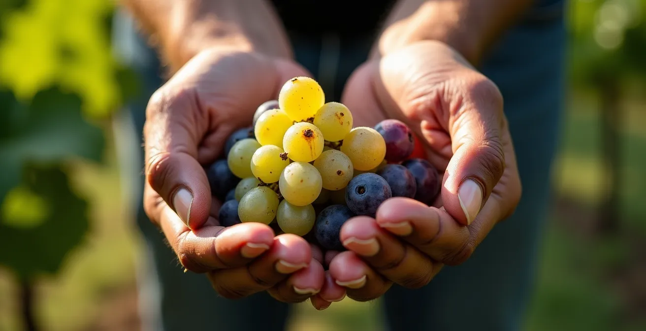 Biologischer Weinbau mit präziser Handlese und Selektion der Trauben