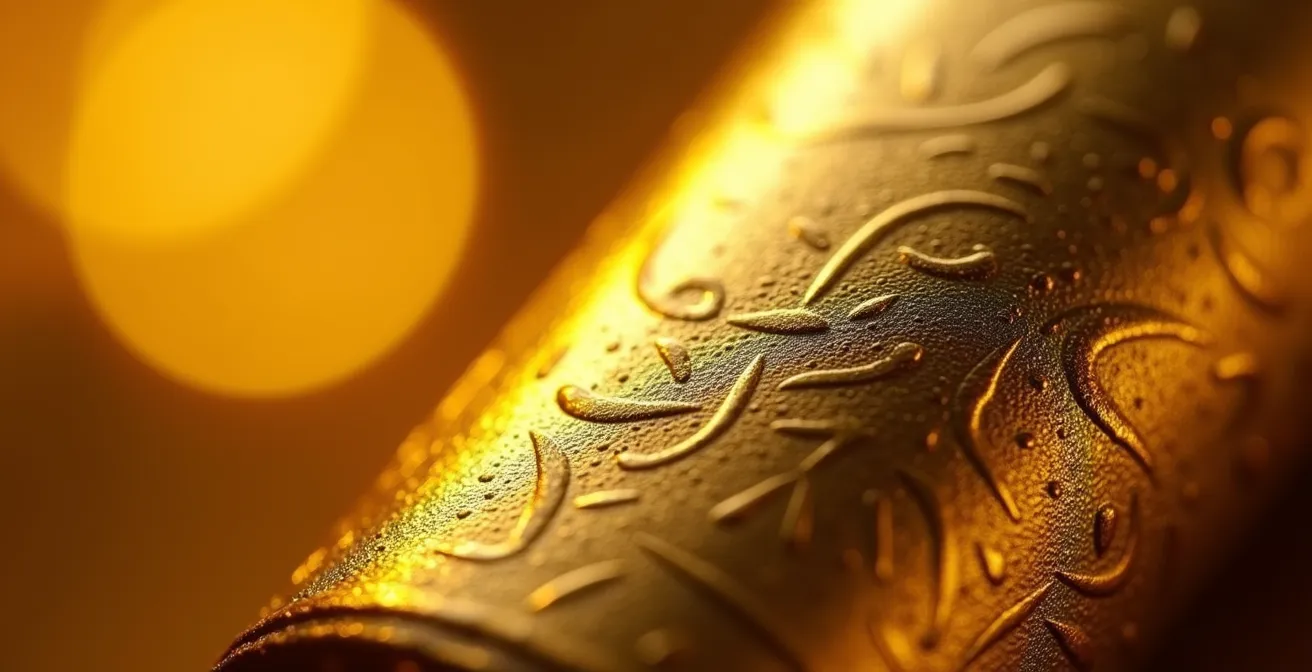 Nahaufnahme einer goldenen Weinkapsel als Symbol der Exklusivität