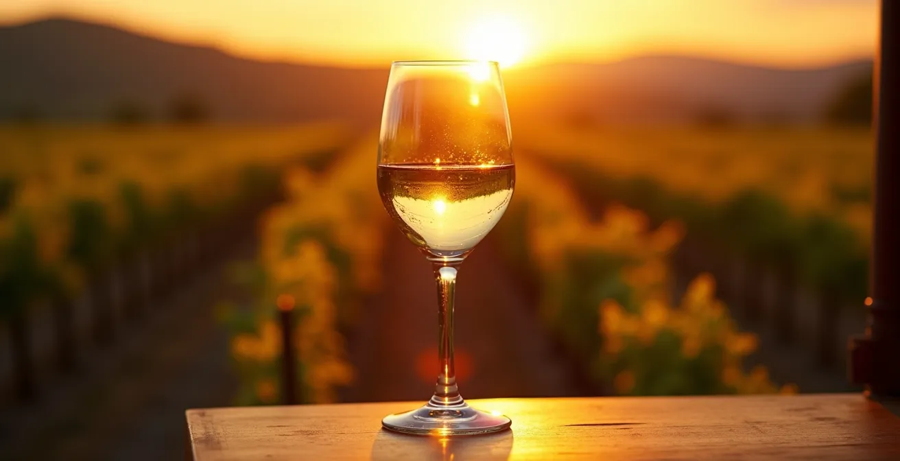 Symbolische Darstellung von Weinqualität durch Lichtspiel im Weinglas