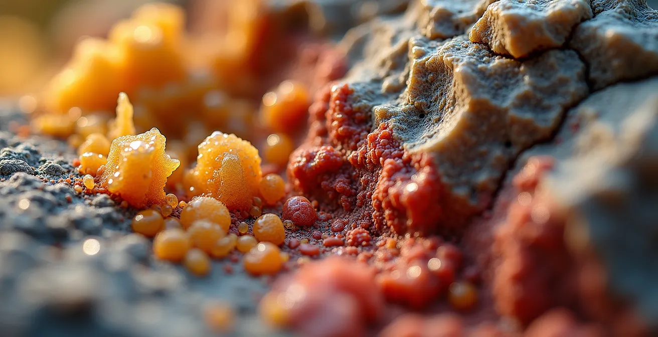 Makroaufnahme von Muschelkalk und Keuper-Gesteinsschichten im fränkischen Weinberg