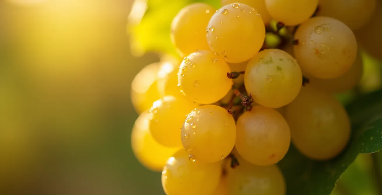 Makroaufnahme von Riesling-Trauben mit sichtbaren Wachsschichten