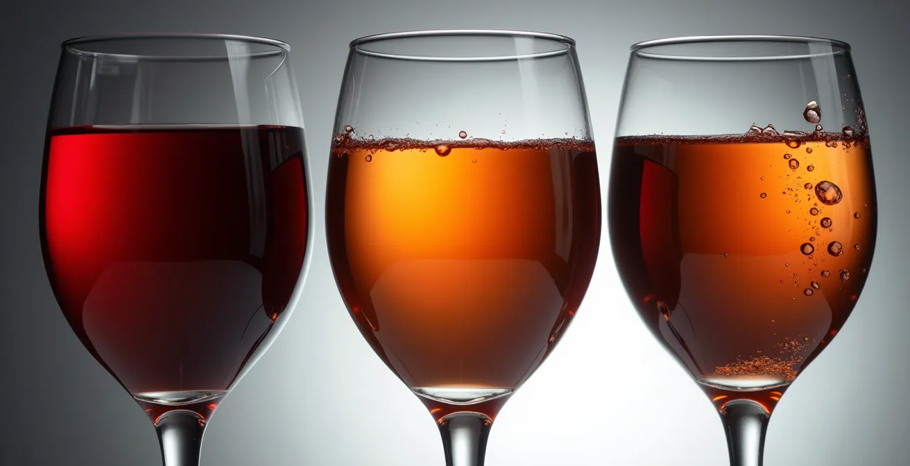 Weingläser mit unterschiedlichen Alterungsstufen von jung bis überlagert