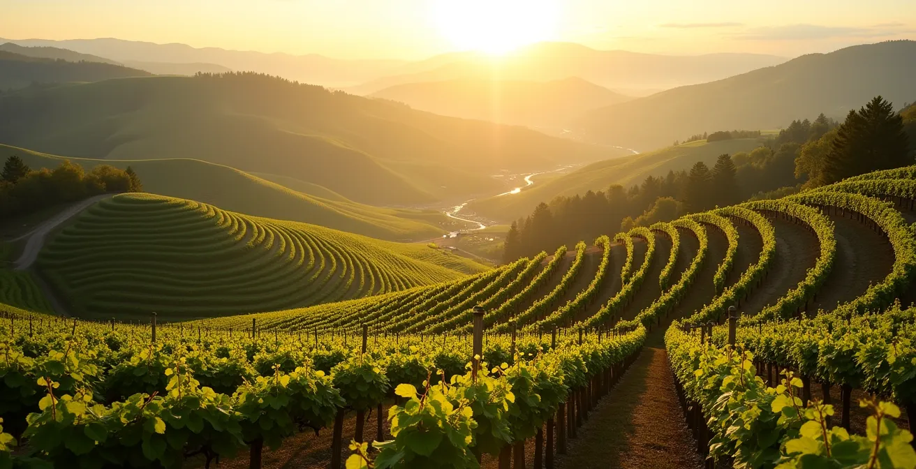 Visualisierung der unterschiedlichen Sonneneinstrahlung auf verschiedene Hangausrichtungen im Weinberg