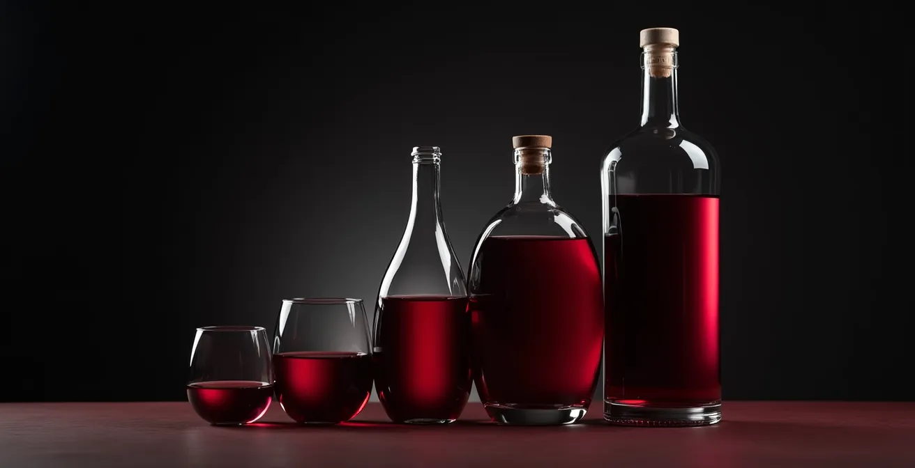 Verschiedene Flaschengrößen mit unterschiedlichen Füllständen nebeneinander, was die Reduzierung von Sauerstoff symbolisiert