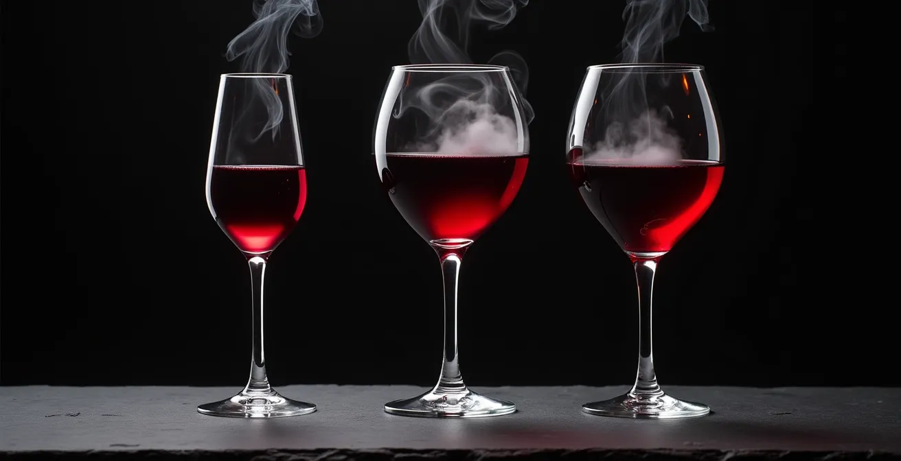 Vergleich verschiedener Weinglas-Formen mit sichtbarer Aromenwolke