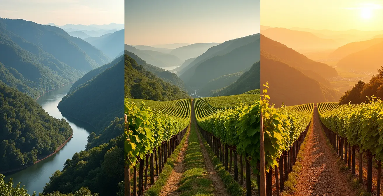 Drei unterschiedliche Weinlandschaften Deutschlands in einer Kollage dargestellt