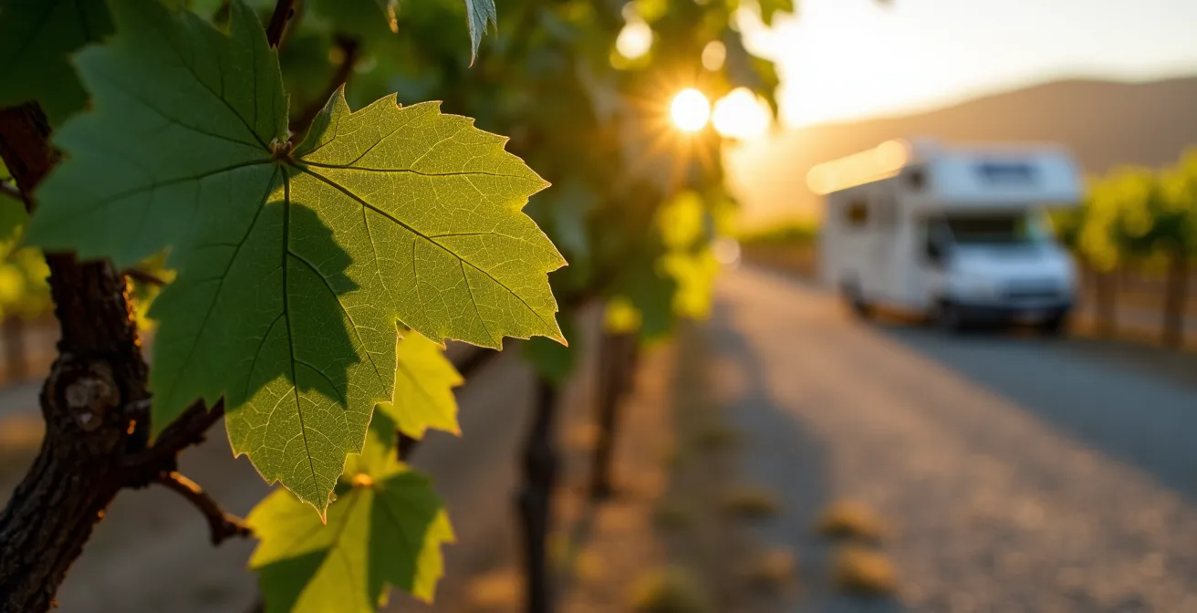 Wohnmobilstellplatz zwischen Weinreben mit Blick auf die Mosel