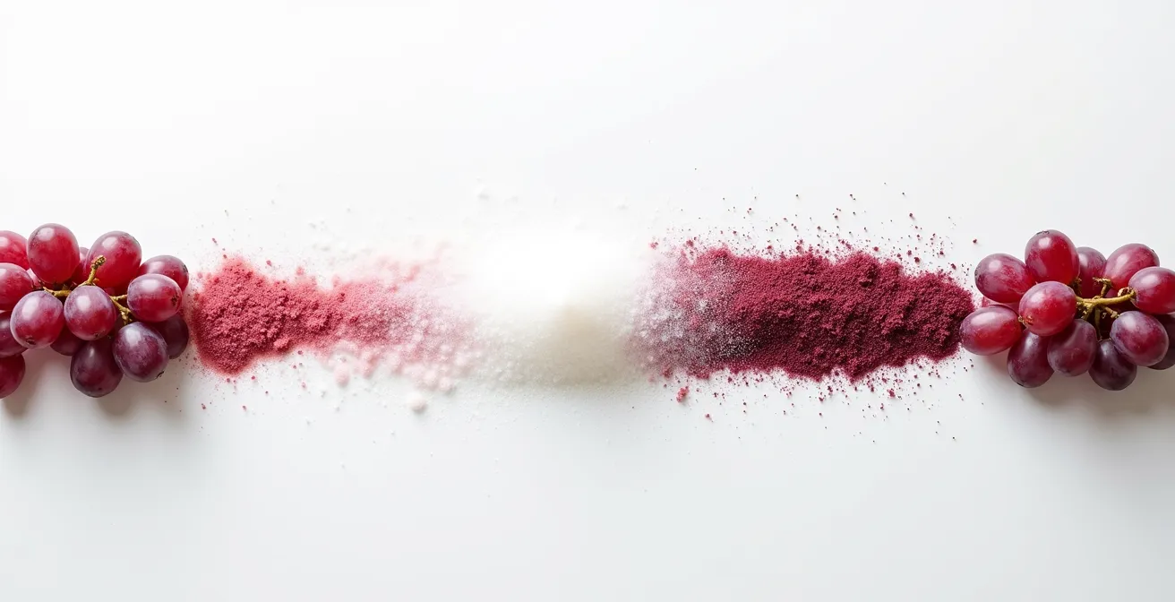 Visuelle Darstellung des Zuckergehalts in Trauben im Vergleich zu anderen Lebensmitteln