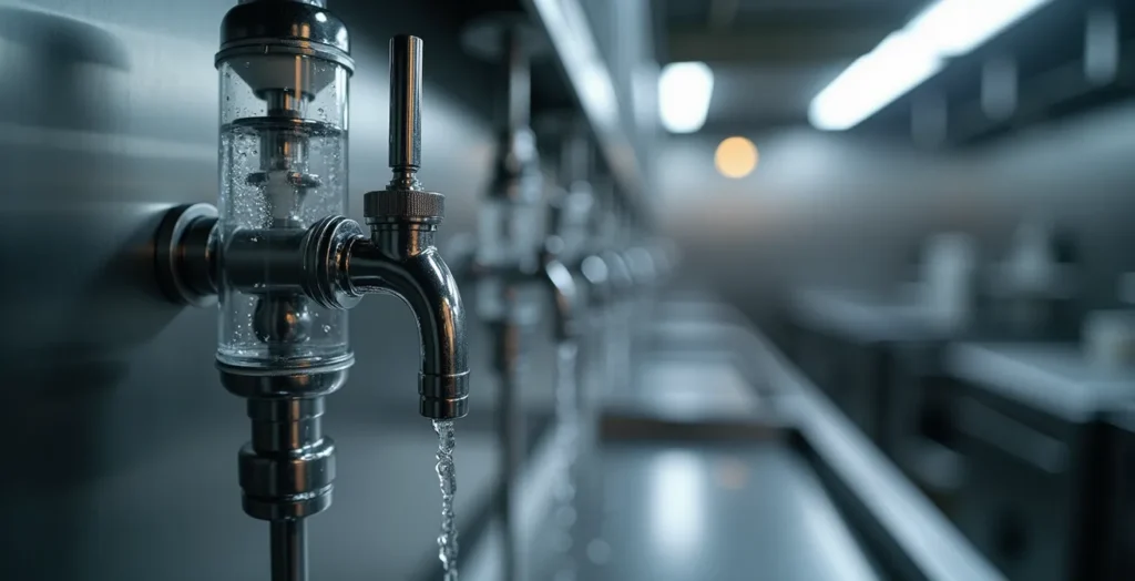 Professionelle Wasseraufbereitungsanlage mit Filterkartusche und Karbonisierer in Restaurantküche Professionelle Wasseraufbereitungsanlage mit Filterkartusche und Karbonisierer in Restaurantküche